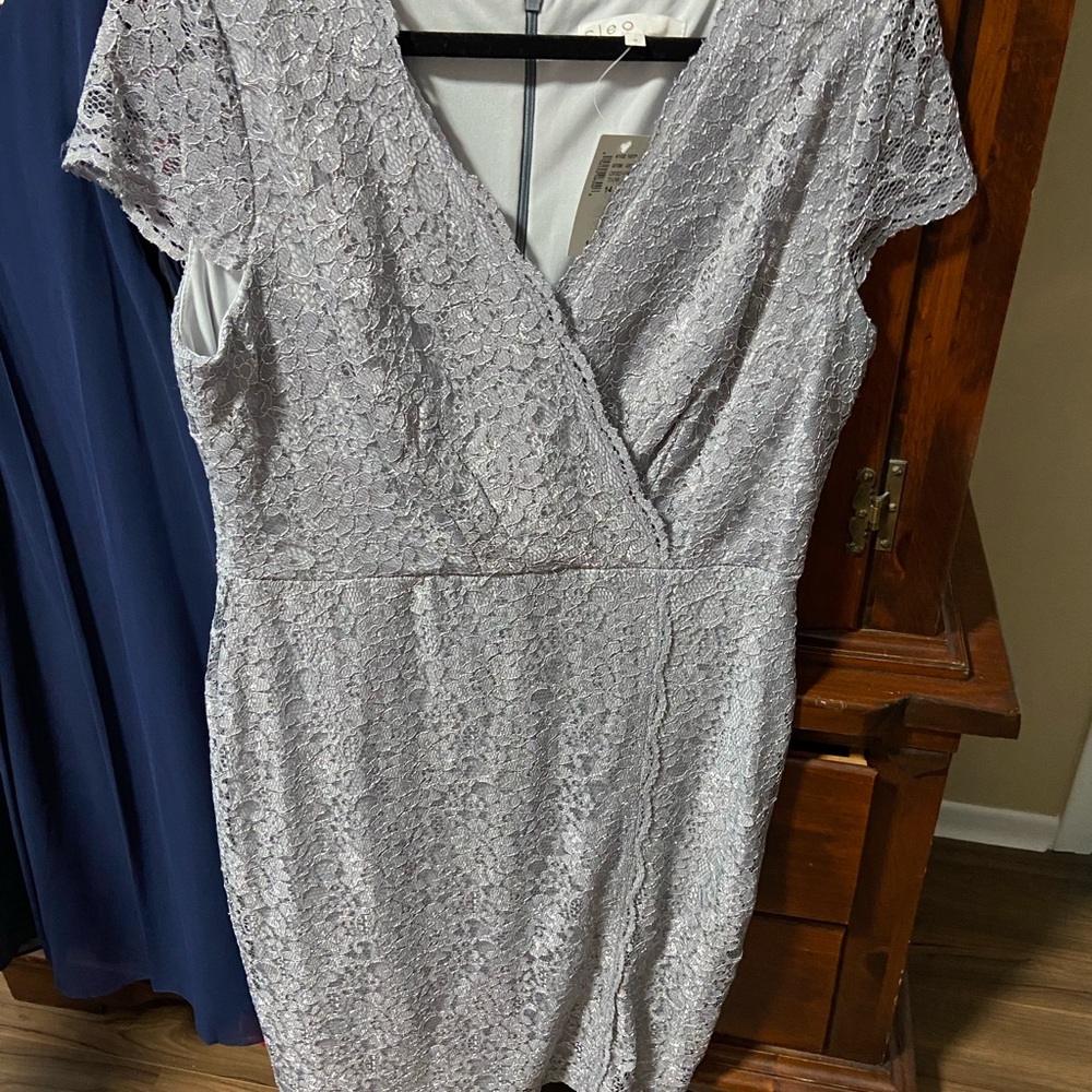 Cleo Silver Sheath Mini Dress V-Neck Short Sleeve